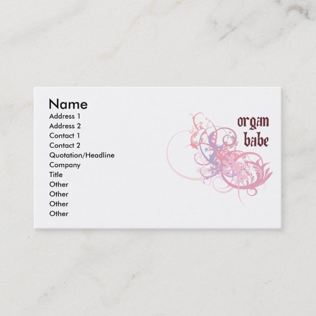 Organ Babe Business Card (Front)