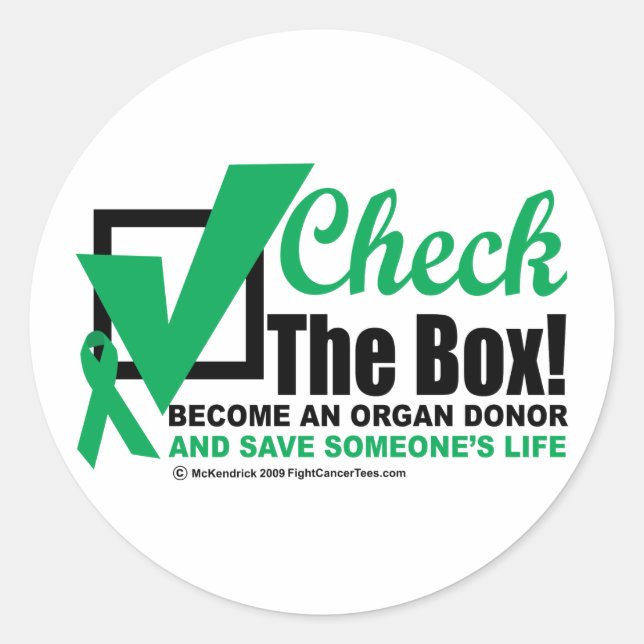 Organ Donor Check the Box Classic Round Sticker (Front)