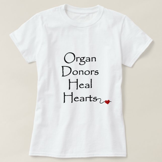 Organ Donors Heal Black Script Typography T-Shirt (Design Front)