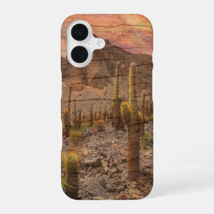 Organ Pipe Cactus On Wood Grain Sunset Photo iPhone 16 Case