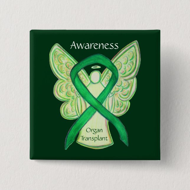 Organ Transplant Green Awareness Ribbon Angel Pins (Front)