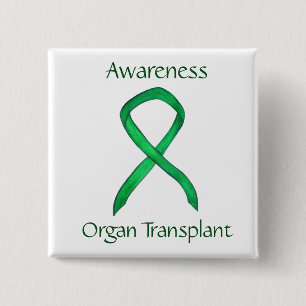 Organ Transplant Green Awareness Ribbon Custom Pin