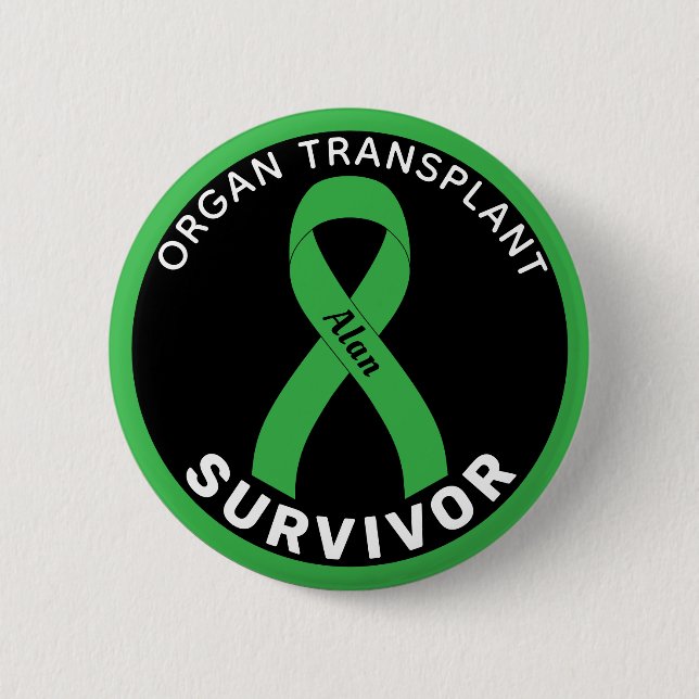 Organ Transplant Survivor Ribbon Black Button (Front)