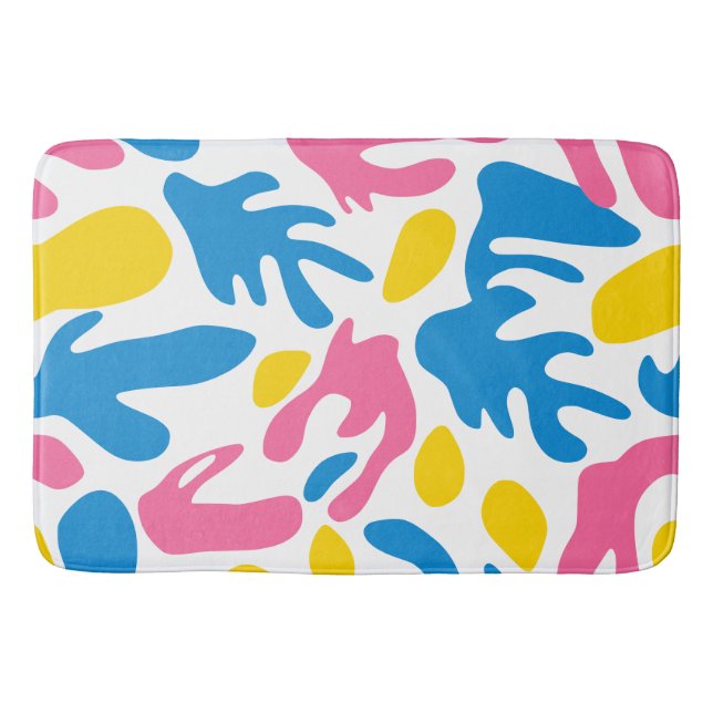 organic Abstract shapes pink yellow blue Bath Mat (Front)
