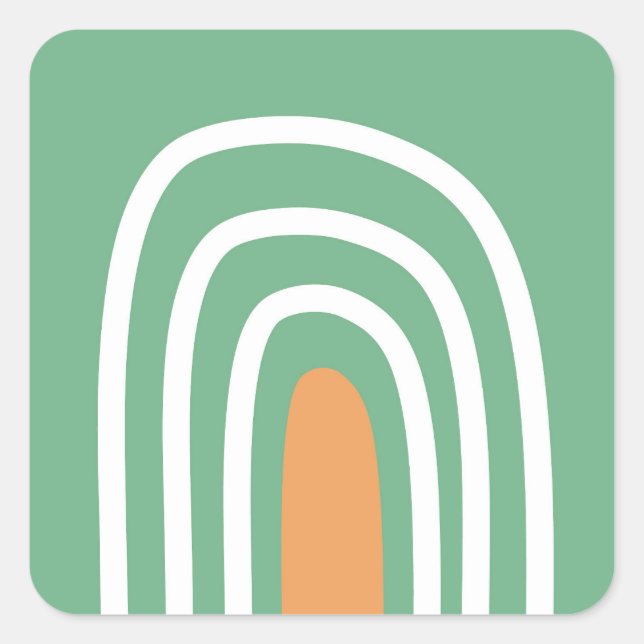 Organic art rainbow line art sage green  square sticker (Front)