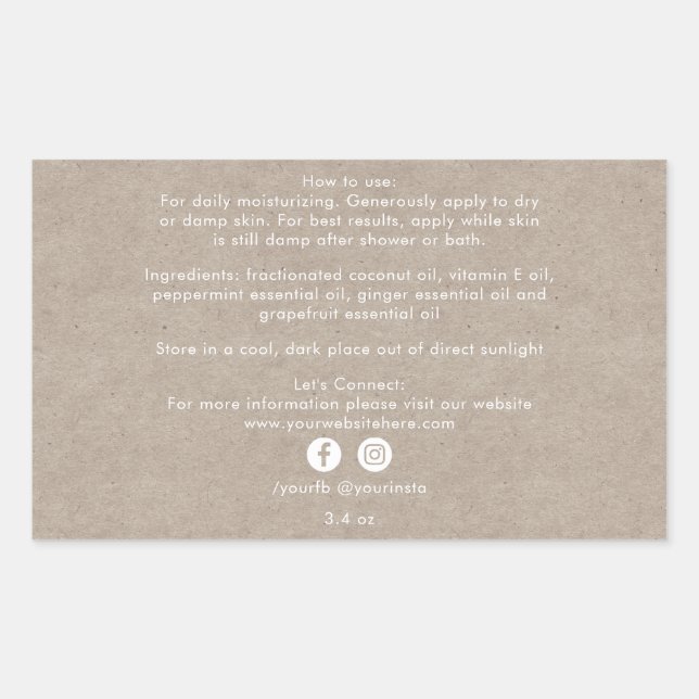 Organic Beauty Product Ingredients Kraft Rectangul Sticker (Front)