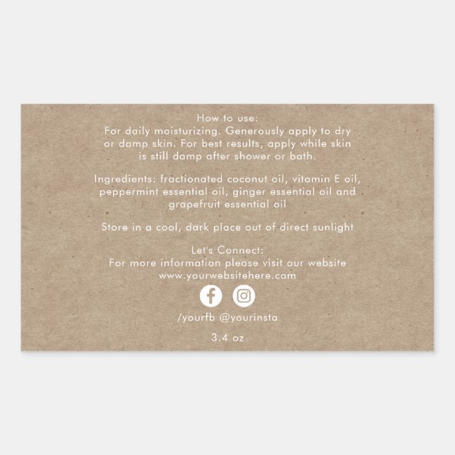 Organic Beauty Product Ingredients Kraft Sticker (Front)