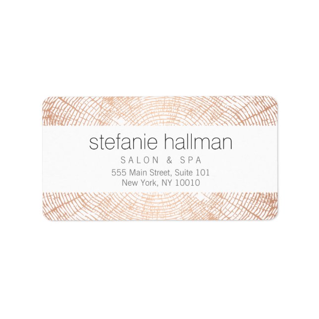 Organic Beauty Rose Gold Tree Rings Pattern Label (Front)