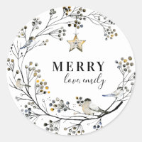 Organic Bird Christmas Holiday Round Sticker