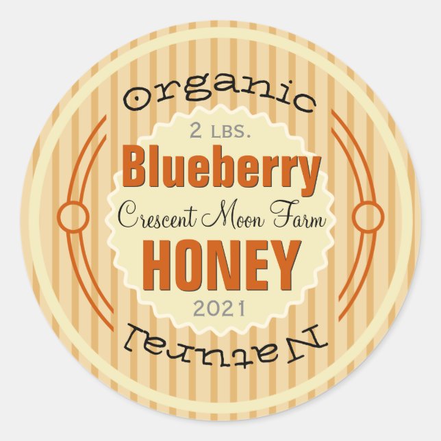 Organic Blueberry Personalized Honey Jar Classic Round Sticker (Front)