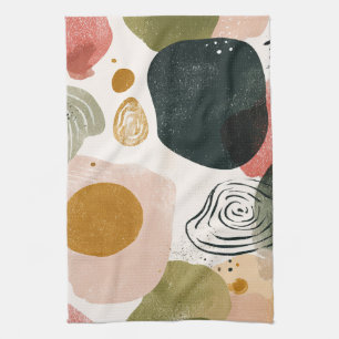 Organic Boho Abstract Pattern in Earthy Muted Tone Kitchen Towel