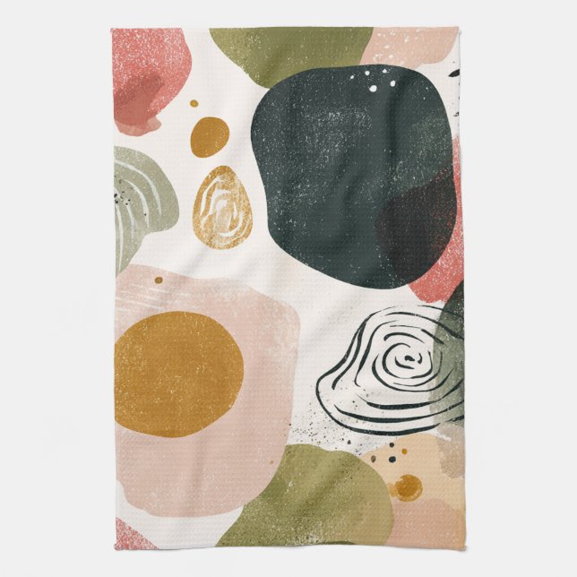Organic Boho Abstract Pattern in Earthy Muted Tone Kitchen Towel (Vertical)