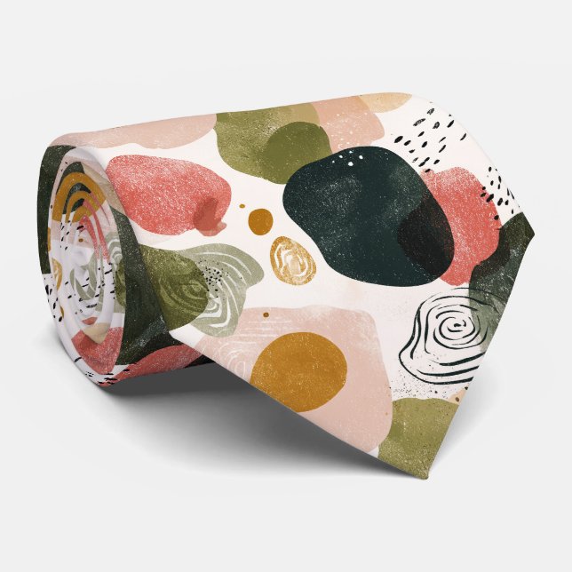 Organic Boho Abstract Pattern in Earthy Muted Tone Tie (Rolled)