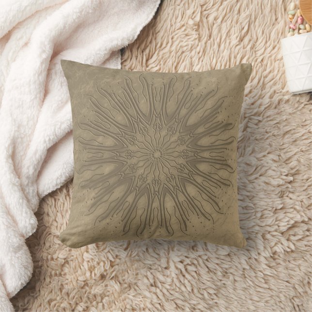 Organic boho style sunburst mandala sepia decor throw pillow (Blanket)