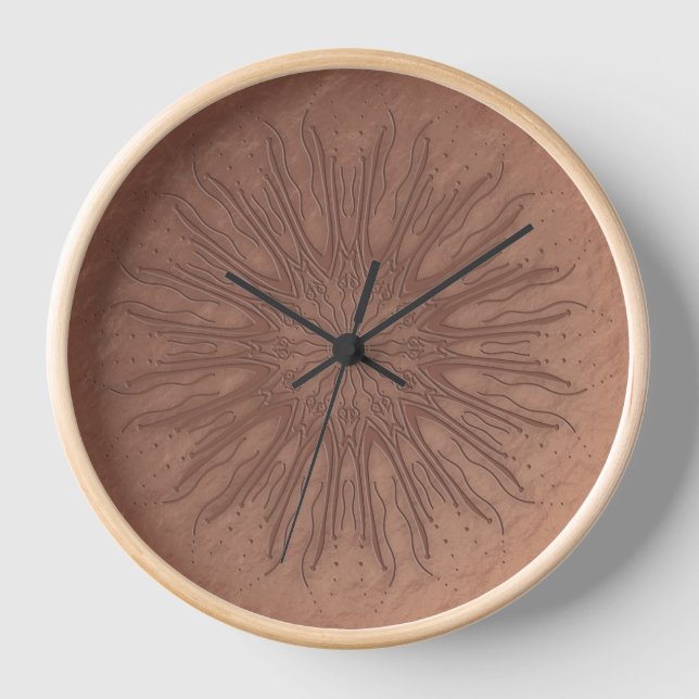 Organic boho sunburst mandala wall clock (Front)