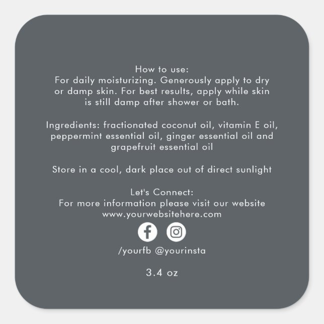 Organic Business Beauty Product Ingredients Black Square Sticker (Front)