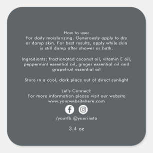 Organic Business Beauty Product Ingredients Black Square Sticker