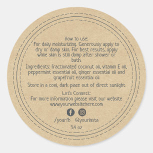 Organic Business Beauty Product Ingredients Kraft Classic Round Sticker