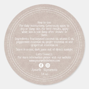 Organic Business Beauty Product Ingredients Kraft  Classic Round Sticker
