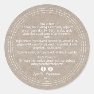 Organic Business Beauty Product Ingredients Kraft  Classic Round Sticker