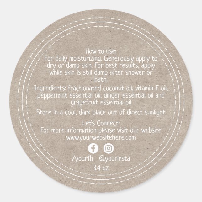 Organic Business Beauty Product Ingredients Kraft  Classic Round Sticker (Front)
