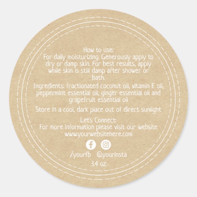 Organic Business Beauty Product Ingredients Kraft  Classic Round Sticker (Front)