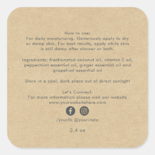Organic Business Beauty Product Ingredients Kraft  Square Sticker