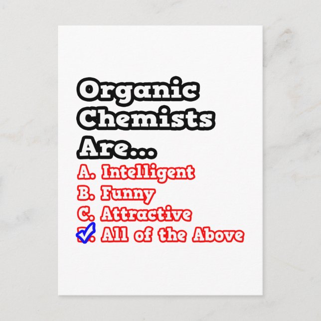 Organic Chemist Quiz...Joke Postcard (Front)