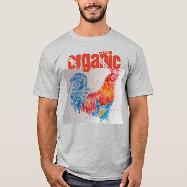 Organic Chicken Watercolour Red Rooster T Shirt (Front)