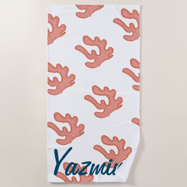 Organic Coral Reef Botanical Floral Beach Art Beach Towel (Front)