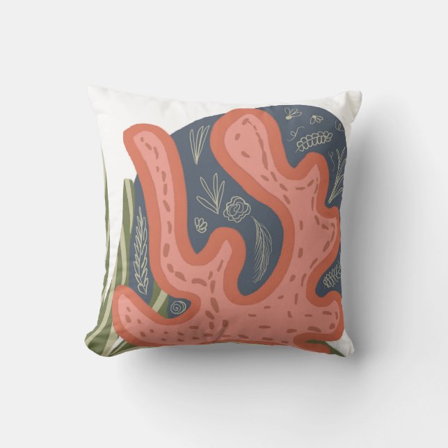 Organic Coral Reef Botanical Floral Beach Art Throw Pillow (Front)