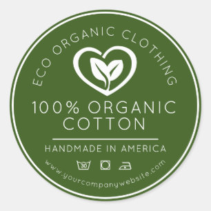Organic cotton leaves in a heart green business classic round sticker