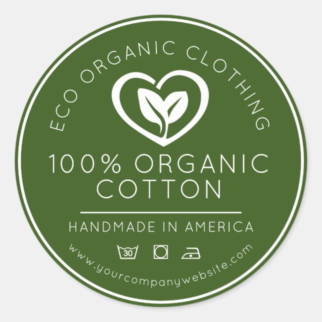 Organic cotton leaves in a heart green business classic round sticker (Front)