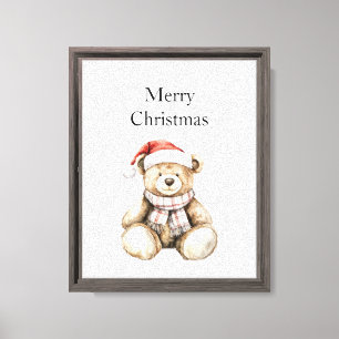 Organic Cream Tan Christmas Teddy Bear Santa Hat Canvas Print