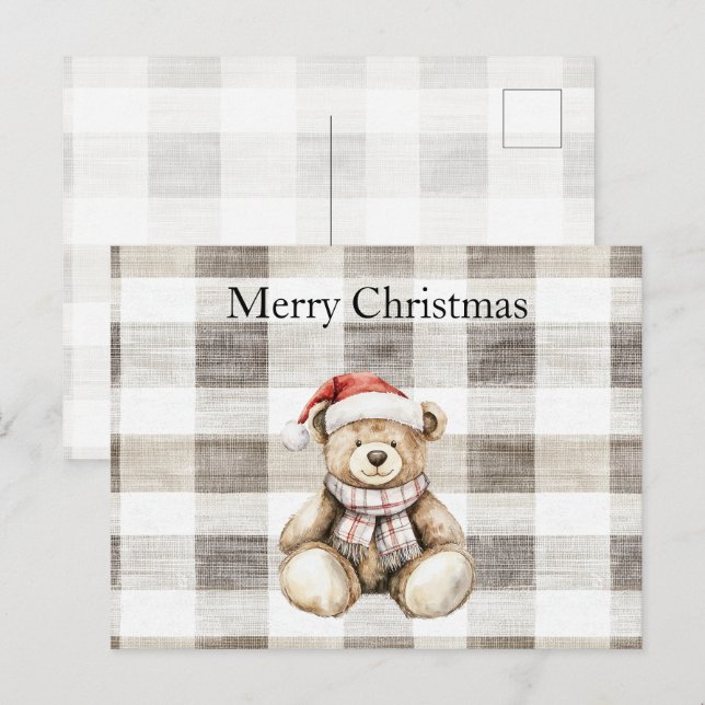 Organic Cream Tan Christmas Teddy Bear Santa Hat Postcard (Front/Back)
