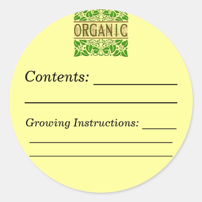 Organic Custom Seed Packet Label Stickers (Front)