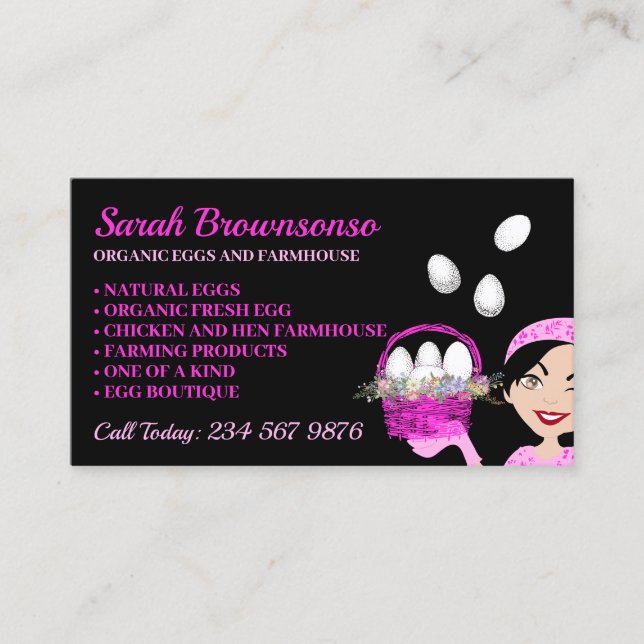 Organic egg chicken hen farmhouse black business card (Front)