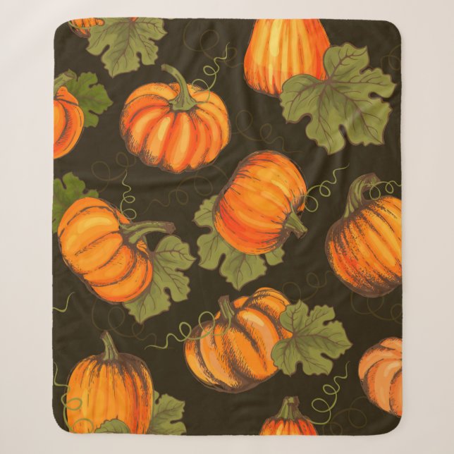 Organic farm vegetables seamless pattern with oran sherpa blanket (Front)
