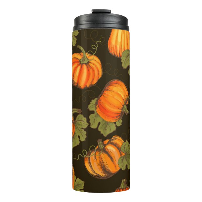 Organic farm vegetables seamless pattern with oran thermal tumbler (Front)
