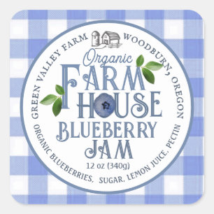 Organic Farmhouse Blueberry Jam Blue Gingham Label