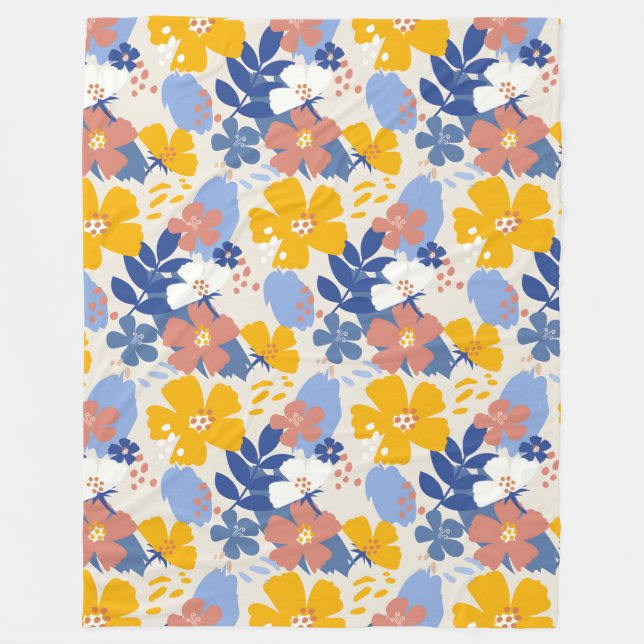 Organic Flat Floral  Fleece Blanket (Front)
