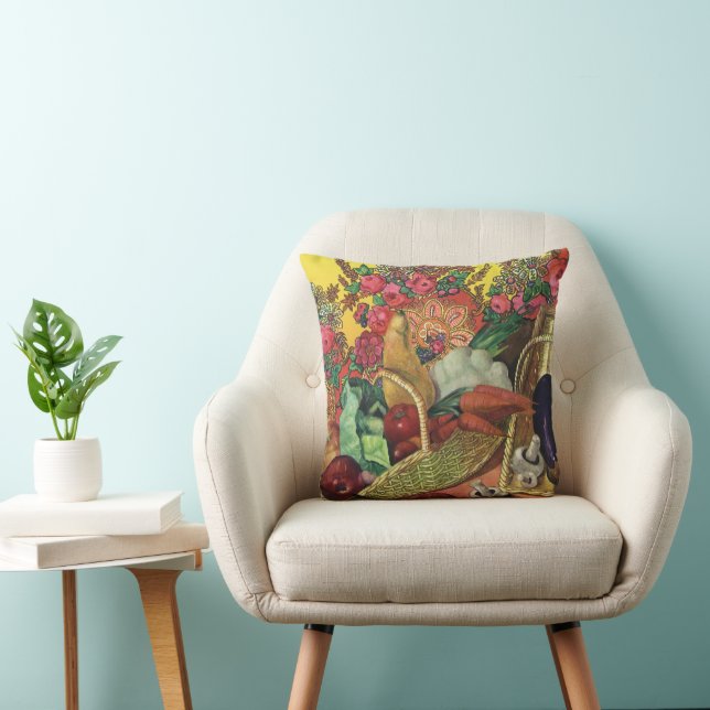 Organic Food, Garden Vegetables, Blooming Flowers Throw Pillow (Chair)
