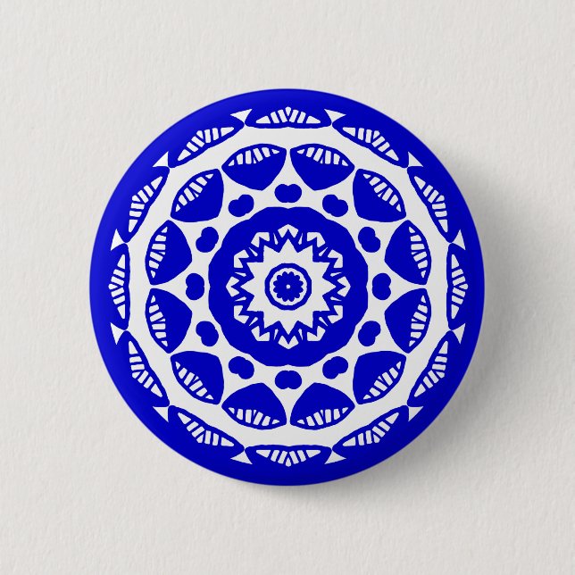 Organic Geometry 010 - Royal Blue on White 2 Inch Round Button (Front)
