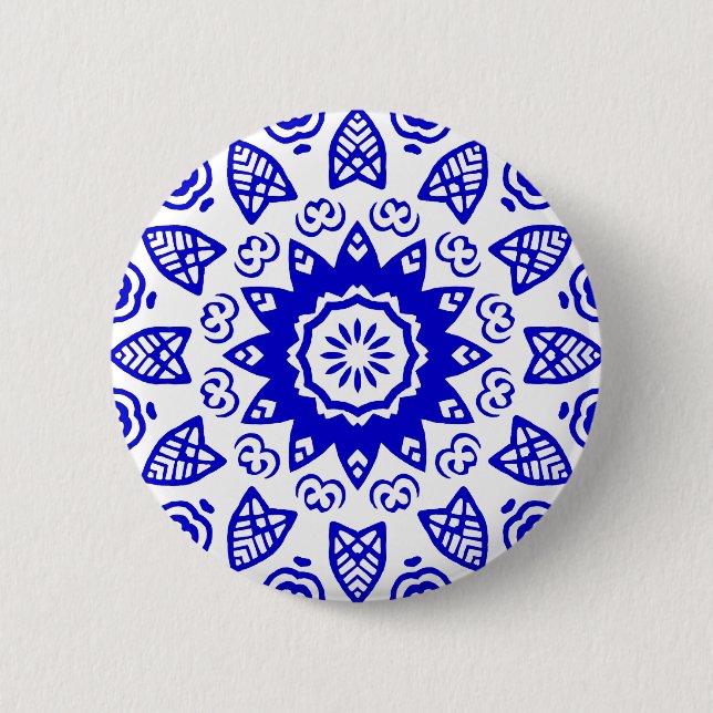 Organic Geometry 011 - Royal Blue on White 2 Inch Round Button (Front)