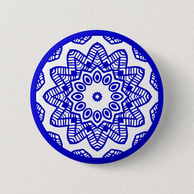 Organic Geometry 012 - Royal Blue on White 2 Inch Round Button (Front)