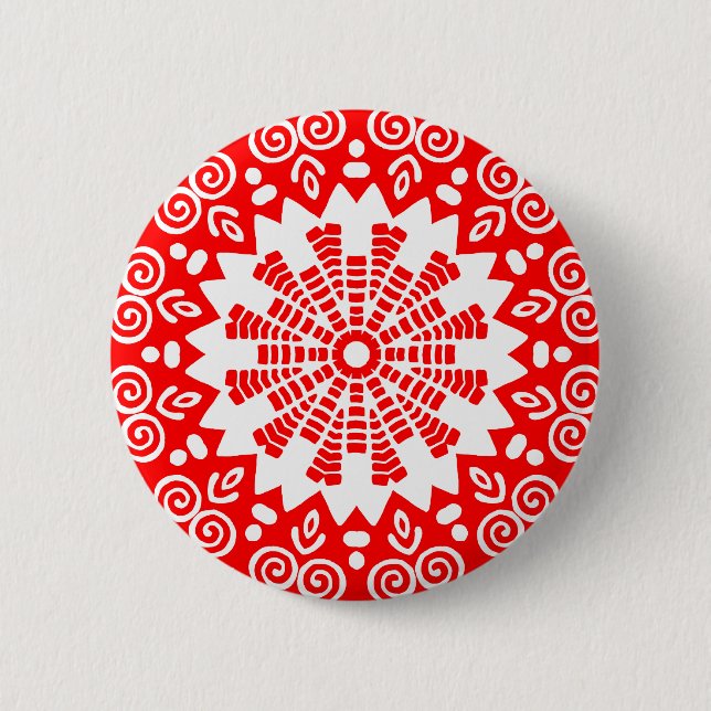 Organic Geometry 014 - White on Red 2 Inch Round Button (Front)