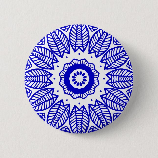 Organic Geometry 017 - Royal Blue on White 2 Inch Round Button (Front)
