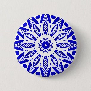 Organic Geometry 018 - Royal Blue on White 2 Inch Round Button