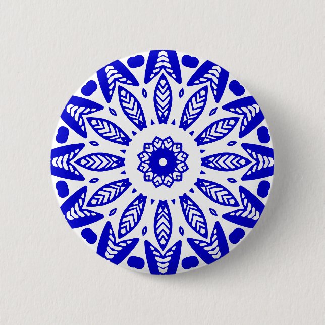 Organic Geometry 018 - Royal Blue on White 2 Inch Round Button (Front)
