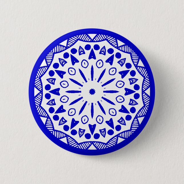 Organic Geometry 019 - Royal Blue on White 2 Inch Round Button (Front)